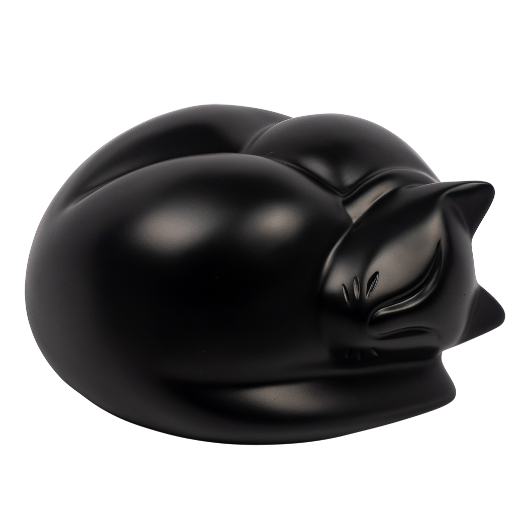 sleeping black cat urn